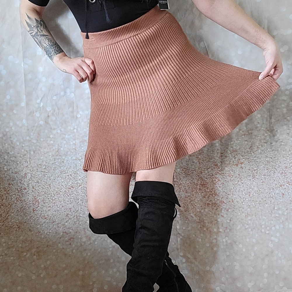 Free People Solid Gold Ribbed Skirt